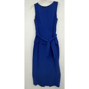 YL by Yair 100%Silk Women Peplum Sheath 10 Midi Blue Sleeveless Scoop Neck Dress